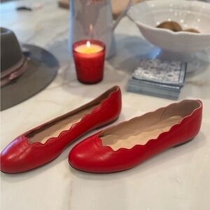 French Sole Red Scalloped Ballet Flats